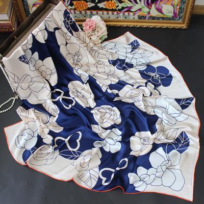 China 100% Pure Natural Silk Scarves Luxury Multi Color Flower Design Skin-friendly Digital Printing 110*110cm Square Satin Silk Scarf Shawl for sale