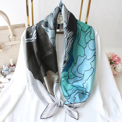 China skin-friendly 100% pure natural silk scarves wholesale landscape design Digital printing 110*110 cm square silk scarf shawl for sale