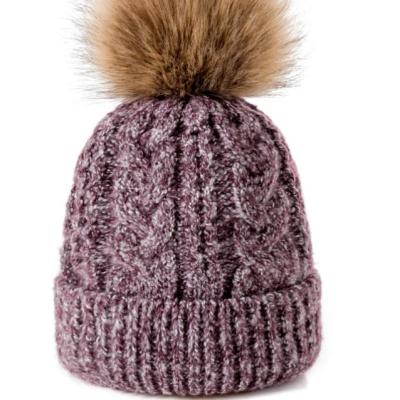 China COMMON Toques High Quality Custom Satin Striped Pom Pom Knitted Hats Winter Caps Women Ribbed Knit Pom Pom Satin Striped Beanie Hats for sale