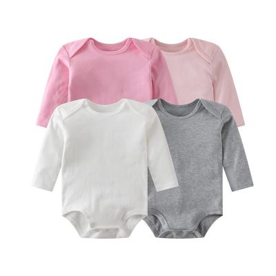 China Comfortable Customizable Pattern Pure Color Long Sleeve Baby Body Suit 100% Cotton Newborn Baby Clothes for sale