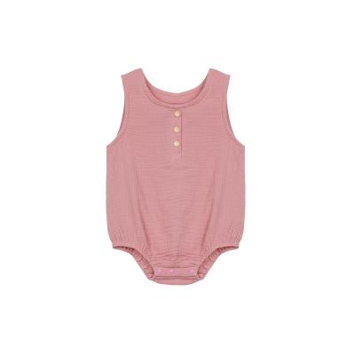 China 100% Organic Cotton 2022 New Style Baby Romper Double Sleeve Button Gauze Baby Rompers Short Sleeve Baby Rompers Custom Design Organic Cotton for sale