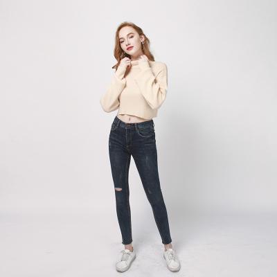 China Anti Shrink Ladies Fashion Sweater Custom Made Long Sleeve High Neck Knitted Crop Top For Women for sale