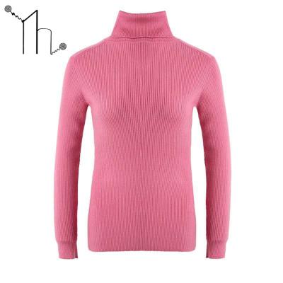 China 2019 Autumn New Solid Color Anti-shrink Long Sleeve Thin Collar Top Knit Sweater Women's Sweater for sale