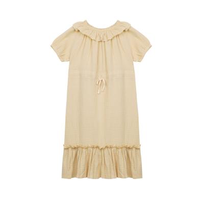 China FW22 Anti-wrinkle OEM Factory Wholesale Custom Ruffle Short Sleeve Canvas Double Gauze Cotton Baby Girls for sale