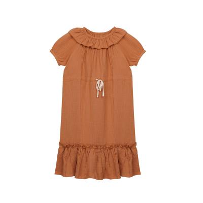 China OEM FW22 Factory Wholesale Custom Washable Ruffle Short Sleeve Canvas Gauze Cotton Baby Girls Double for sale