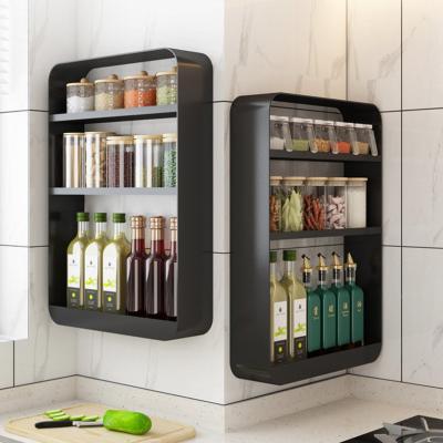 China Multi-Layer Wall Rack Kitchen Storage Rack Household Seasoning Rack Without Wall Hanging Viable Hole for sale