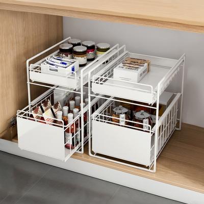 China Viable Kitchen Under Sink Grid Spice Storage Rack Multifunctional Organizer Bathroom Storage Shelves for sale