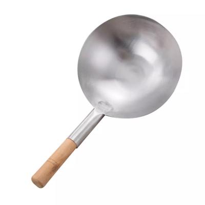 China Stainless Steel Thick Viable Large Pocket Pot Cooking Wok Soup Spoon Kitchen Frying Pot Shell Restaurant Handle Spoon Iron for sale