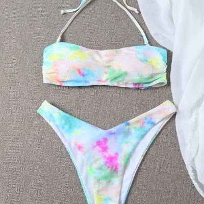 China Breathable Tie Dye Halter Bandeau Bikini Set Swimwear Wholesale Sexy Bikini 2021 for sale