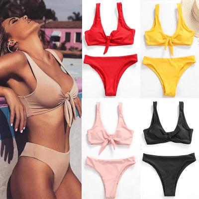 China Designer Breathable Wholesale Beachwear For Woman Sexy Swimwear Sets Custom Logo Solid Color Bikinis Swimwear for sale