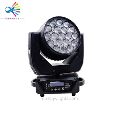 China 15W Stage Events Light With Zoom Function And Ring Control 19PCS RGBW Color 4IN1 Led Moving Wash Light for sale