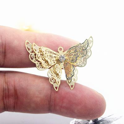 China TRENDY Women Fashion To Gift Necklace Pendants Accessories Elegant Hollow Butterfly Copper Rhinestone Pendant for sale