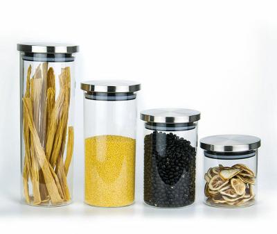 China New High Quality Modern Kitchen Storage Jar With Air Tight Stainless Steel Lid Glass Candy Jar for sale