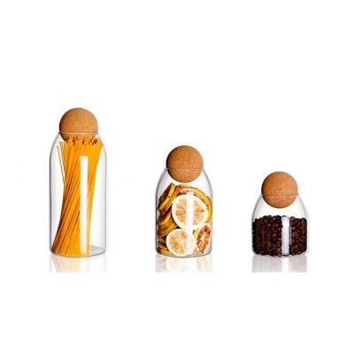 China 2021 Modern Custom Design Srorage Jar With Air Tight Cork Ball Lid Air Tight Candy Jar for sale