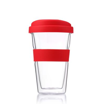 China Best Seller Modern Custom Double Wall Glass Mug With Silicone Lid And Sleeve for sale