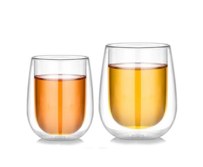 China Modern Wholesale Cheap Stemless Borosilicate Glass Wine Tumbler Double Wall Wine Glasses for sale