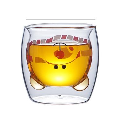 China Modern High Quality Low Price 8 Ounce Mug Bear Shape Double Head Wall Glass Mug Bear Glass for sale