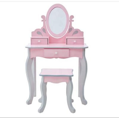 China Foldable Kids Dressing Table With Mirror And Stool Makeup Dressing Princess Table With Drawer for sale