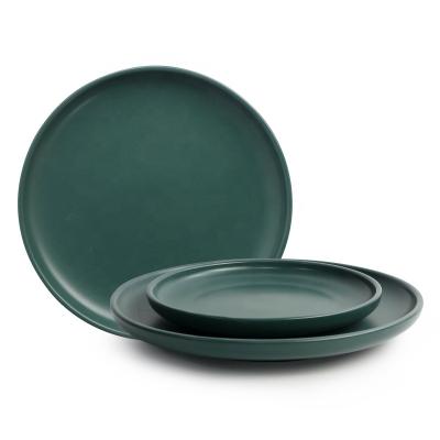 China Factory Direct Wholesale Dark Green Ceramic Sustainable Glazed Plates Dinnerware Porcelain Plates Wedding Dinnerware Sets for sale