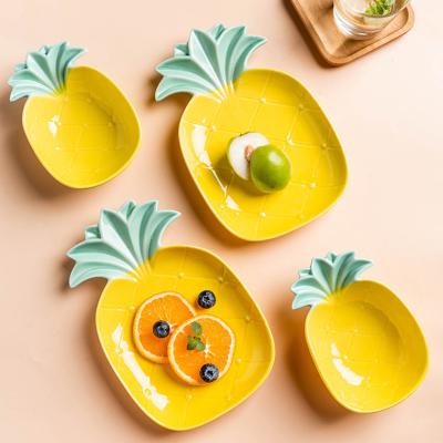 China Viable Wholesale Dinnerware Dish Pineapple Shape Dish Porcelain Ceramic Snack Plate Fruit Bowls For Dining Table for sale