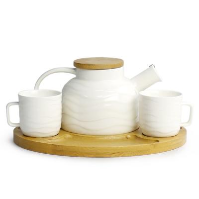 China Viable Nordic Designer Wood Handle Coffee Ceramic Tea Cup Set for sale