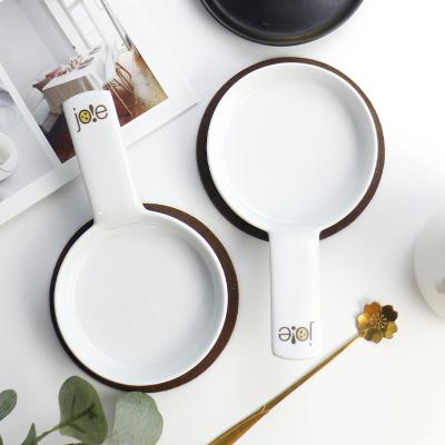 China Sustainable White Round Nordic Ceramic Cooking Bowl Set With Single Handle for sale