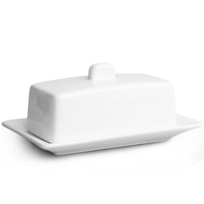 China Sustainable Modern Rectangle Shaped White Porcelain Butter Dish Serving Dish With Cover for sale