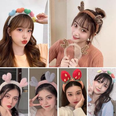 China Wholesale Custom Made Eco-Friendly Cute Rabbit Antler Party Decoration Headwear Plush Hair Accessories Cat Hair Hoop Face Wash For Girls for sale