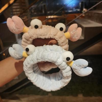 China Eco-Friendly Women Fashion Crab Headbands Plush Coral Fleece Cute Elastic Headwrap For Makeup Shower And Facial Women Elastic Headband for sale