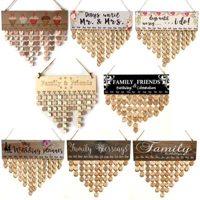 China Valentine's Day Home Diy Handmade Wooden Board Wall Hanging Reminder Birthday Party Europe Calendar Decoration Opens Wooden List for sale