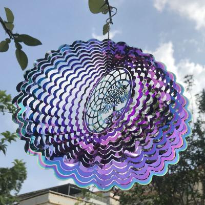 China 3D Home Decoration Color Wind Tower Turning Mirror Colorful Light Stainless Steel Metal Shade Memorial Sympathy Wind Rings Outdoor for sale