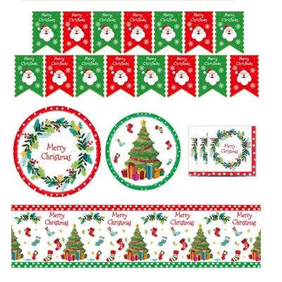 China Disposable Eco-friendly Christmas Party Supplies Set Tablecloth Paper Cup Tray Paper Towel Atmosphere Layout Disposable Paper Tableware for sale