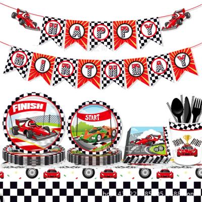 China Eco-friendly Kids Birthday Party Decoration Race Car Tableware Set For 8 People Paper Plates Cups Party Supplies Customized for sale