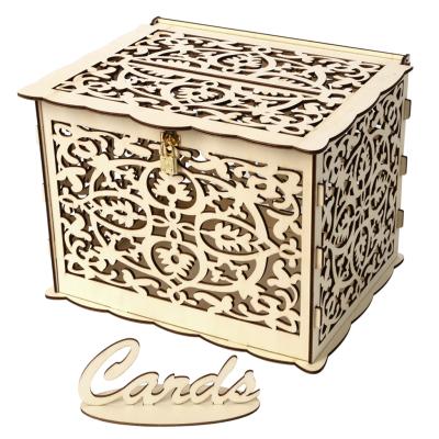 China Rustic Home Decoration DIY Wedding Card Box with Lock Wooden Piggy Bank and Card Sign Gift Voucher Box for Reception Wedding Birthday Baby Shower for sale