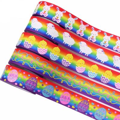 China Polyester Schleife Printing Grosgrain Polyester Ribbon 25mm Wide Egg Pattern Gift Wrapping DIY Handwork Bow for sale