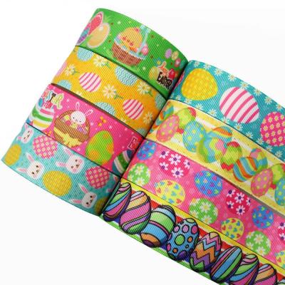 China Package Bunny Egg Ribbon Holiday Decoration Grosgrain Polyester Cloth Band Gift Package Ribbon 25mm Polyester Easter for sale