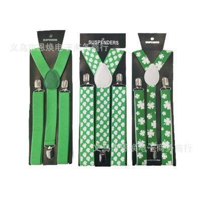 China Latex+Polyester St Pat's Day Shamrock Suspenders Green/White Irish Shamrock Day Strap Print Strap Solid Color Green Strap for sale