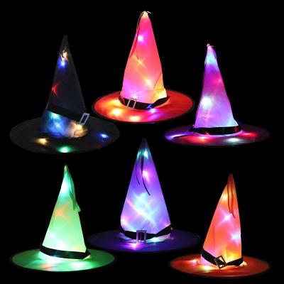 China Halloween Witch Flameless Glowing Hat Ornaments Holiday Dance Party Magician Hat Christmas Hat Light Festival for sale