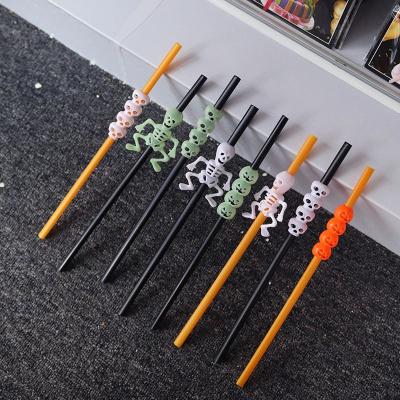 China Halloween Decorations Bar Ktv Restaurant Halloween Decoration Pumpkin Plastic Straws for sale