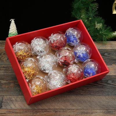 China Popular Traditional Christmast Ornament Christmas Tree Christmas Window Hanging Decoration 12pcs Boxed Transparent Sequin Ball Christmas Ball Ornaments for sale