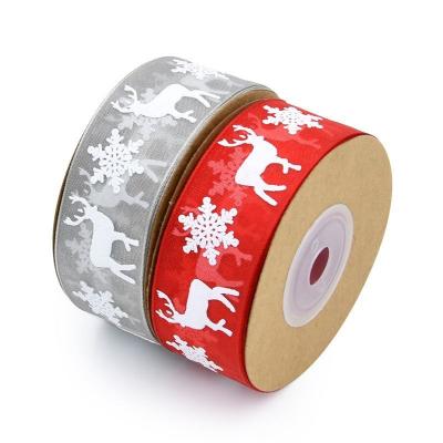 China Red Milu Ribbon New Christmas Print Clothing Foam Decoration Ribbon Birthday Gift Wrapping Holiday Snowflake for sale