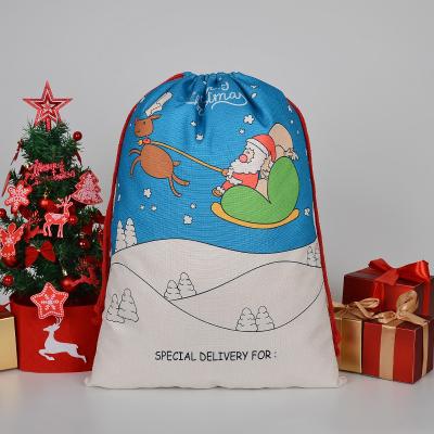 China Cotton Fabric Christmas Printed Christmas Fancy Festival New Year Wholesale Cheap Canvas Christmas Gift Bag for sale