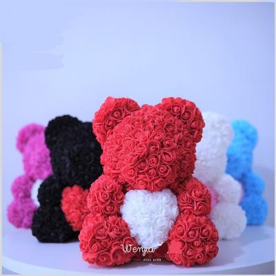 China Hot Rainbow Bear Rose Christmas Gifts 25cm Wholesale Gift Women's Valentines Day Artificial Flower Decoration for sale