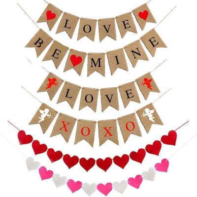 China Recyclable Hot Selling Valentine's Day Banner Heart Canvas Flags Party Supplies Flag Wedding Decoration for sale