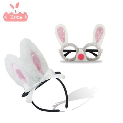 China Bunny Ear Headband Rabbit Glasses Long Hair Decoration Animal Rabbit Ear Hair Band Accessory for sale