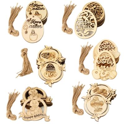 China Europe 10Pcs A Pack Easter Opens Hanging Wooden Ornaments Hollow Out Easter Eggs Hanging Ornament Easter Party Suppliers DIY Decor for sale