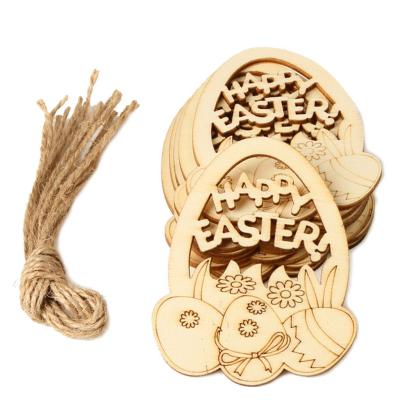 China Europe Ostereier 10Pcs A Pack Wooden Hanging Easter Egg Laser Cutting Wood Crafts Decor Hanging Decoration Easter Party DIY Suppliers for sale