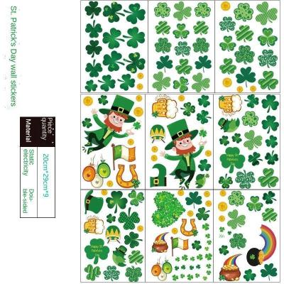 China Custom Printing St Patrick's Day Decoration Self Adhesive Stickers Pegatina Four Clover Leaf Waterproof Wall Stickers for sale