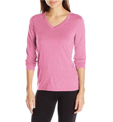 China Anti-Shrink Women's DRI Cool Performance Long Sleeve V-Neck Tee for sale