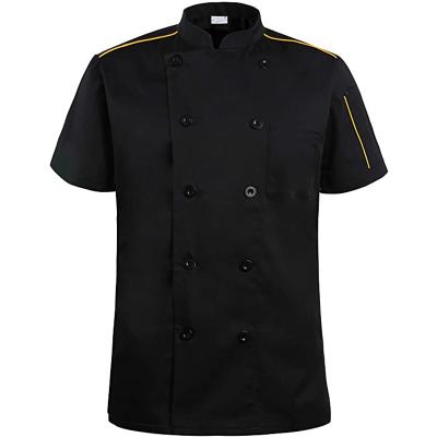 China restaurant & Bar Chef Short Sleeve Coat Unisex Work Uniforms With Contrast Piping Jackets for sale